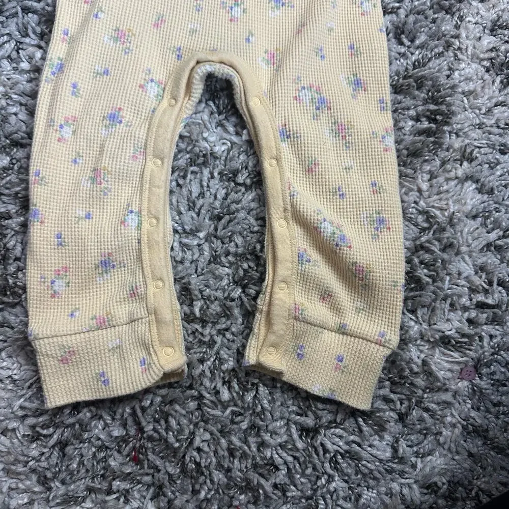 Modern Moments Yellow Floral Waffle Knit Jumpsuit Romper Buttons 24 Months
